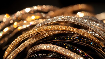 Fototapeta premium Glamorous Sparkling Bracelets with Glittering Stones and Metals