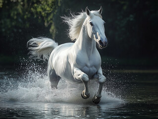 Obraz premium white horse runs gallop on the beach