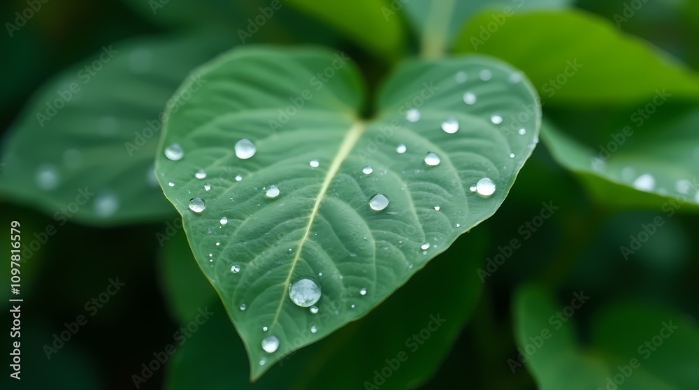 Wall mural Green garden leaf with raindrops