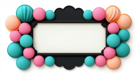 Blank retro vintage marquee sign inspired. Colorful circular frame surrounded by decorative spheres.
