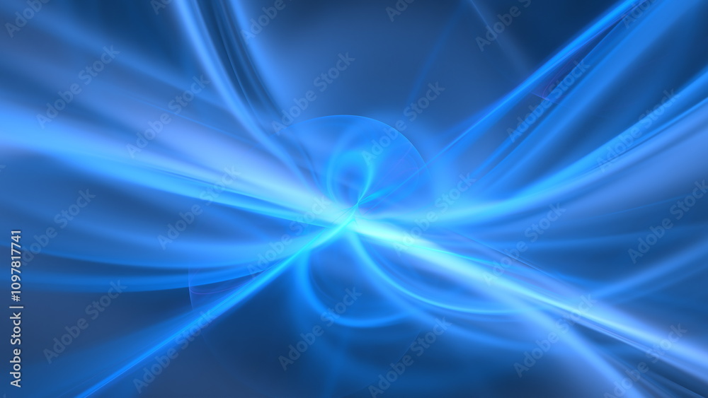 Fototapete Vibrant blue light streaks intersect and swirl in a captivating display, forming an abstract pattern that evokes a sense of motion and energy. This digital artwork generates rhythmic flow. 3d render