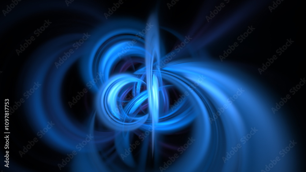Fototapete dynamic display of swirling blue shapes creates an abstract pattern set against a dark background, conveying a sense of motion and depth, captivating the viewers attention. 3d render