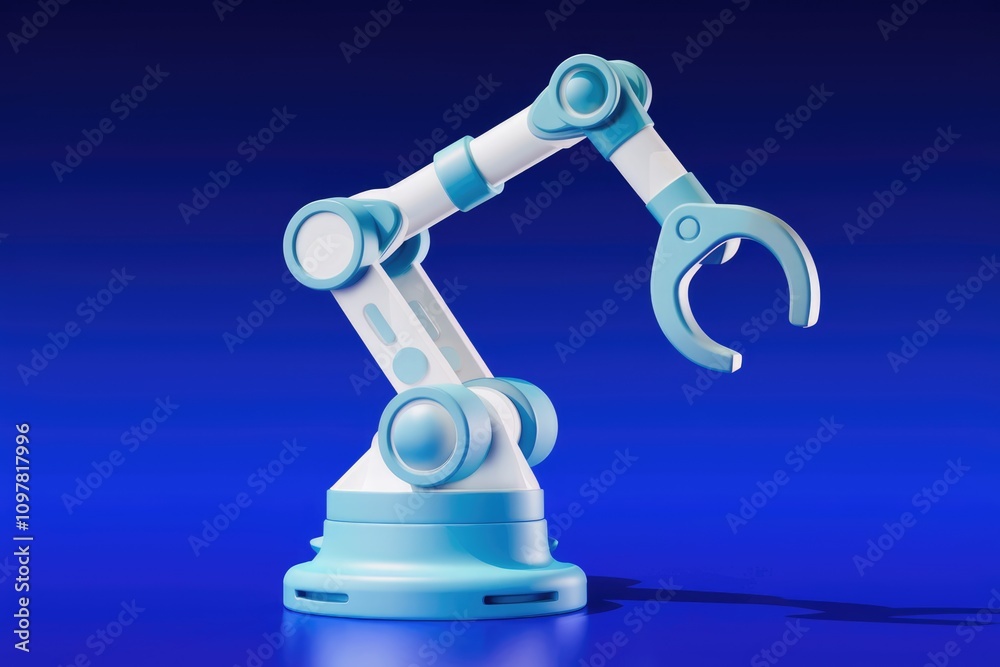 Poster A 3D render of a light blue robotic arm  isolated on a blue background