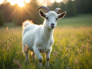 Obraz premium Hyper detailed image white goat in the meadow