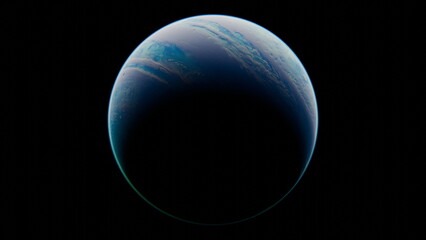 Earth is depicted in stunning detail against the backdrop of deep space. curvature highlights the planets atmosphere, with a gradual transition into darkness surrounding it. 3d render