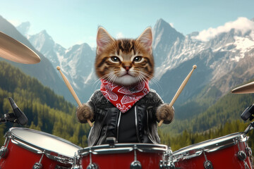 a cat as a drummer