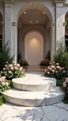 Fototapeta premium Marble podium with roses and space for your product