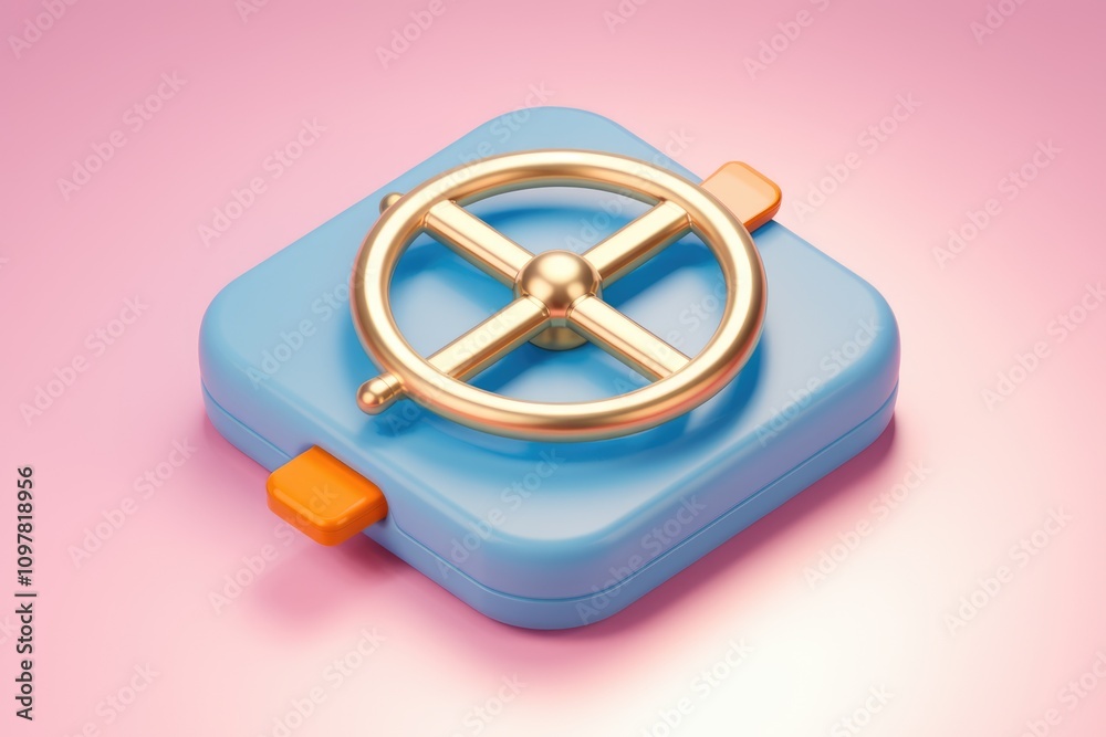Aufkleber a 3d render of a gold wheel on a blue square representing control or settings