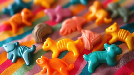 Obraz premium Colorful Animal Shapes on Striped Fabric Background