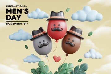 Fototapeta premium Cartoon balloons celebrate International Men's Day on November 19th.
