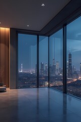Fototapeta premium Modern empty room with night city view