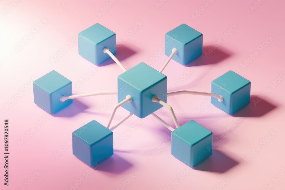 Poster Interconnected blue cubes forming a network  symbolizing connectivity and data flow