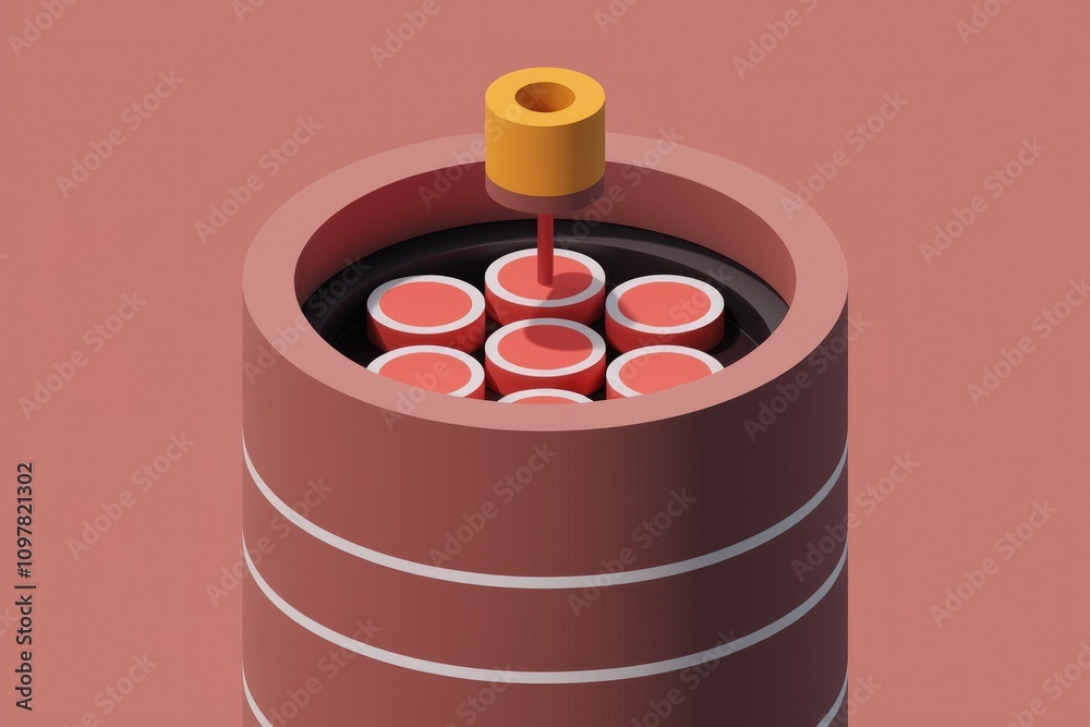 Poster Abstract 3D rendering of cylinders with yellow top.