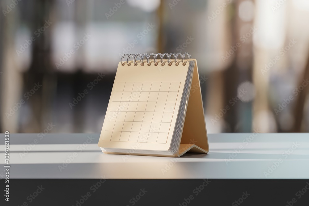 Aufkleber a blank beige desktop calendar stands on a table ready for scheduling