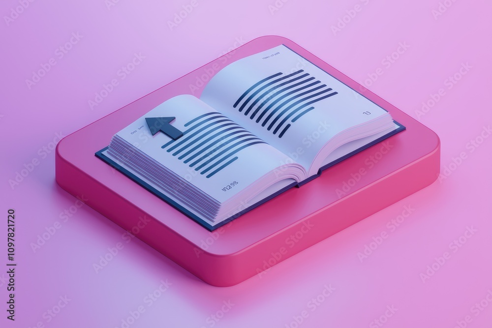 Aufkleber an open book rests on a pink platform an upward arrow indicates progress or growth