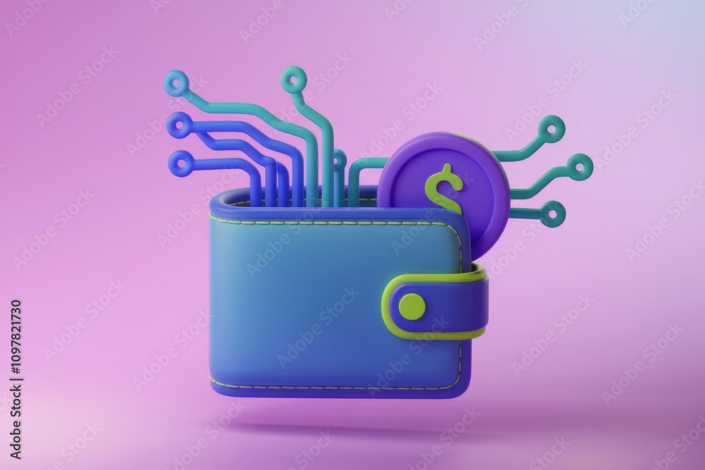 Poster digital wallet with circuit connection showcasing online transactions and finance technology