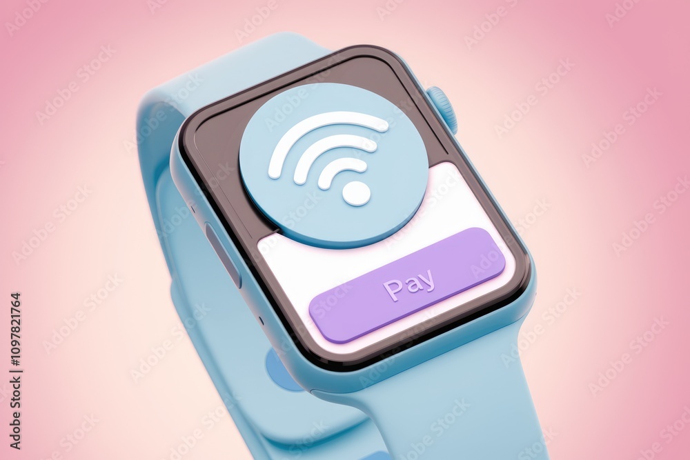 Poster Smartwatch displaying contactless payment interface with wifi signal