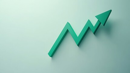 A bold green upward arrow graph, illustrating a rising trend, isolated on a clean white background, perfect for business growth or success visuals