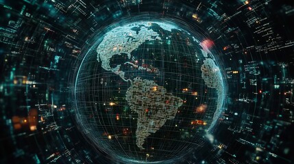 Obraz premium Futuristic digital Earth globe with data streams.