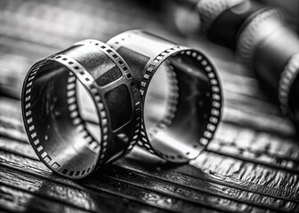 Close-Up Tilt-Shift Photography of Analog Black and White Film with Detailed Texture and Grain in Focus, Highlighting the Unique Characteristics of Traditional Film Photography