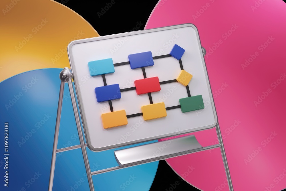 Aufkleber A whiteboard with a colorful flowchart illustrating a process or workflow