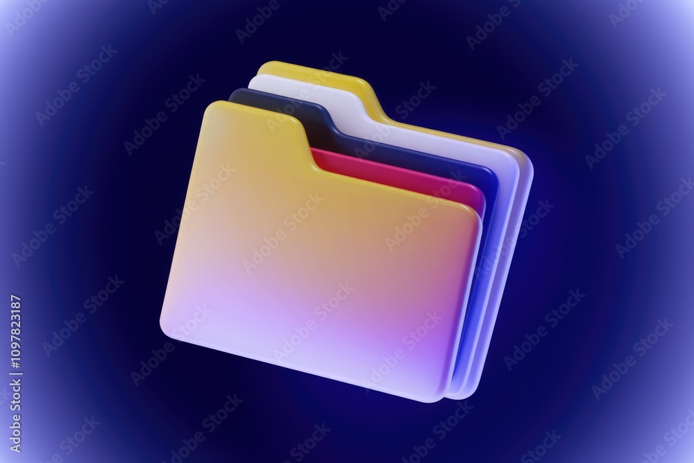 Poster 3D render of colorful stacked folders  symbolizing data organization and storage