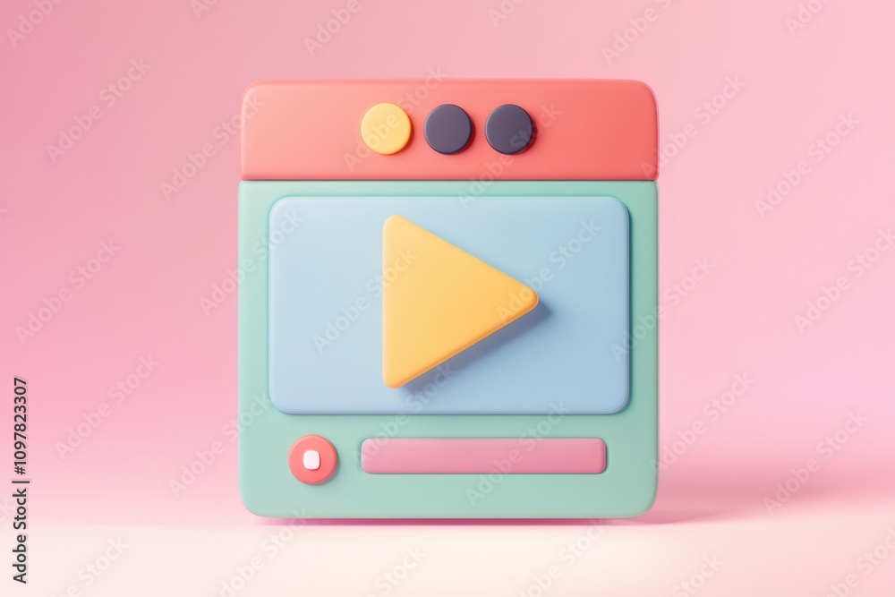Poster A pastel colored 3D render of a video player icon with a play button