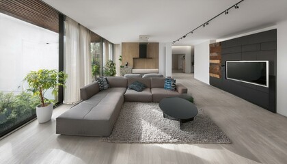 modern living room 3d top view full length