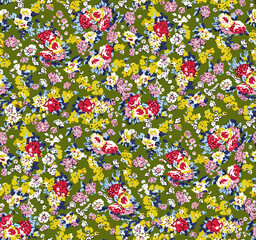 hand drawn seamless colorful bright pattern with colorful flowers