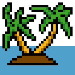 Palm tree and sea in pixel art style