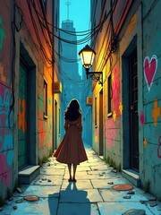 woman  walking in a narrow street