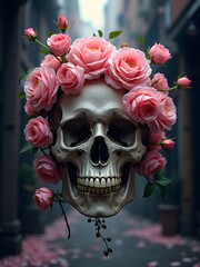 a skull surrounded by roses