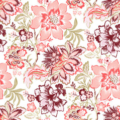 hand drawn seamless colorful bright pattern with colorful flowers