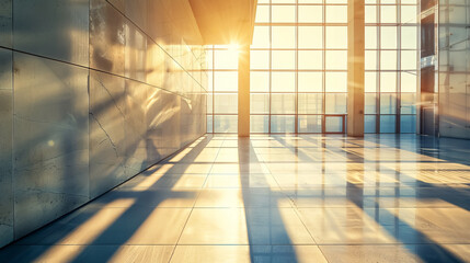 Hall of a business building with light coming through the window.