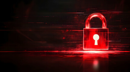 A glowing red padlock with a digital motion blur effect, symbolizing cybersecurity and high-speed data encryption.