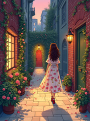 woman in a dress the city