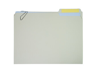manilla file folder with blank label and paper clip