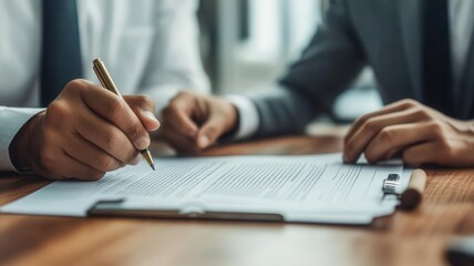 Lawyers debating over fine print in a contract during a negotiation, legal agreement, contract analysis