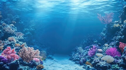 Naklejka premium Vibrant underwater scene showcasing colorful corals in a serene blue ocean environment.
