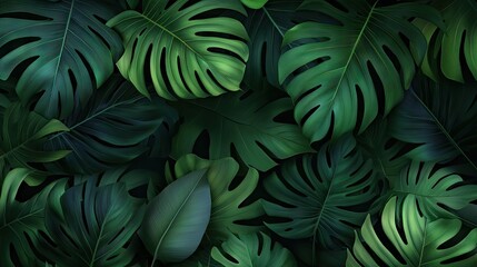 Fototapeta premium A lush arrangement of vibrant green tropical leaves, creating a rich and calming backdrop.