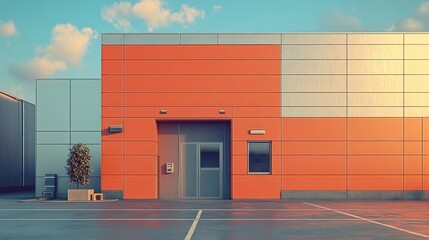 Obraz premium A large red building with a green plant in front of it