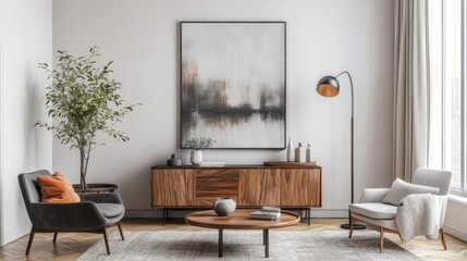 Stylish living room featuring modern furniture, neutral tones, and elegant decor in a cozy setting.