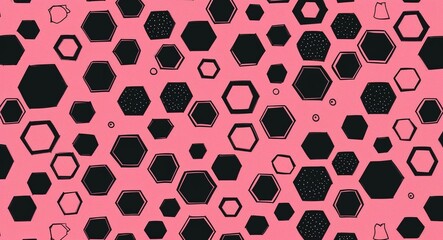 Fototapeta premium Black Octagon pattern hand drawn design on Pink background illustration