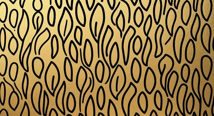 Black Oval pattern hand drawn design on Gold background illustration