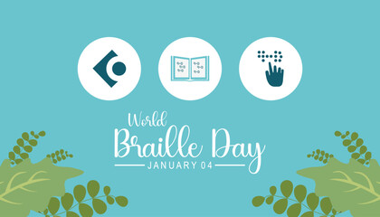 World Braille day observed each year during January. Education Awareness concept. Vector template for banner, greeting card, poster with background.