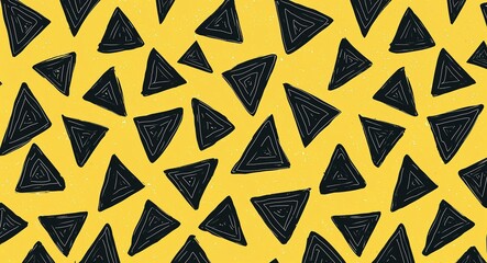 Black Triangle pattern hand drawn design on Yellow background illustration