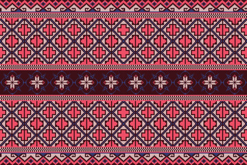 Ethnic abstract pixel art.Fabric seamless pattern in tribal.Bright Pixel Art Fabric Pattern with Geometric Square.American,mexican,indian,bohemian,vector,fabric,clothing,carpet,textile,wrapping,batik