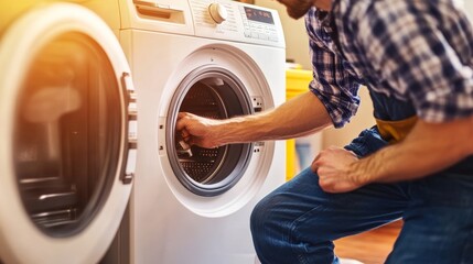 Skilled home repairman performing appliance maintenance, showcasing professionalism and practical expertise