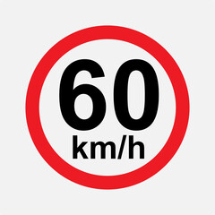 Speed limit 60 kmh signage vector illustration