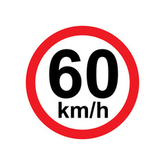 Speed limit 60 kmh signage vector illustration